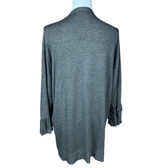 Max Studio Cardigan Grey Safety Pin Front Closure Ruffled Cuffs Medium - Picture 3 of 14